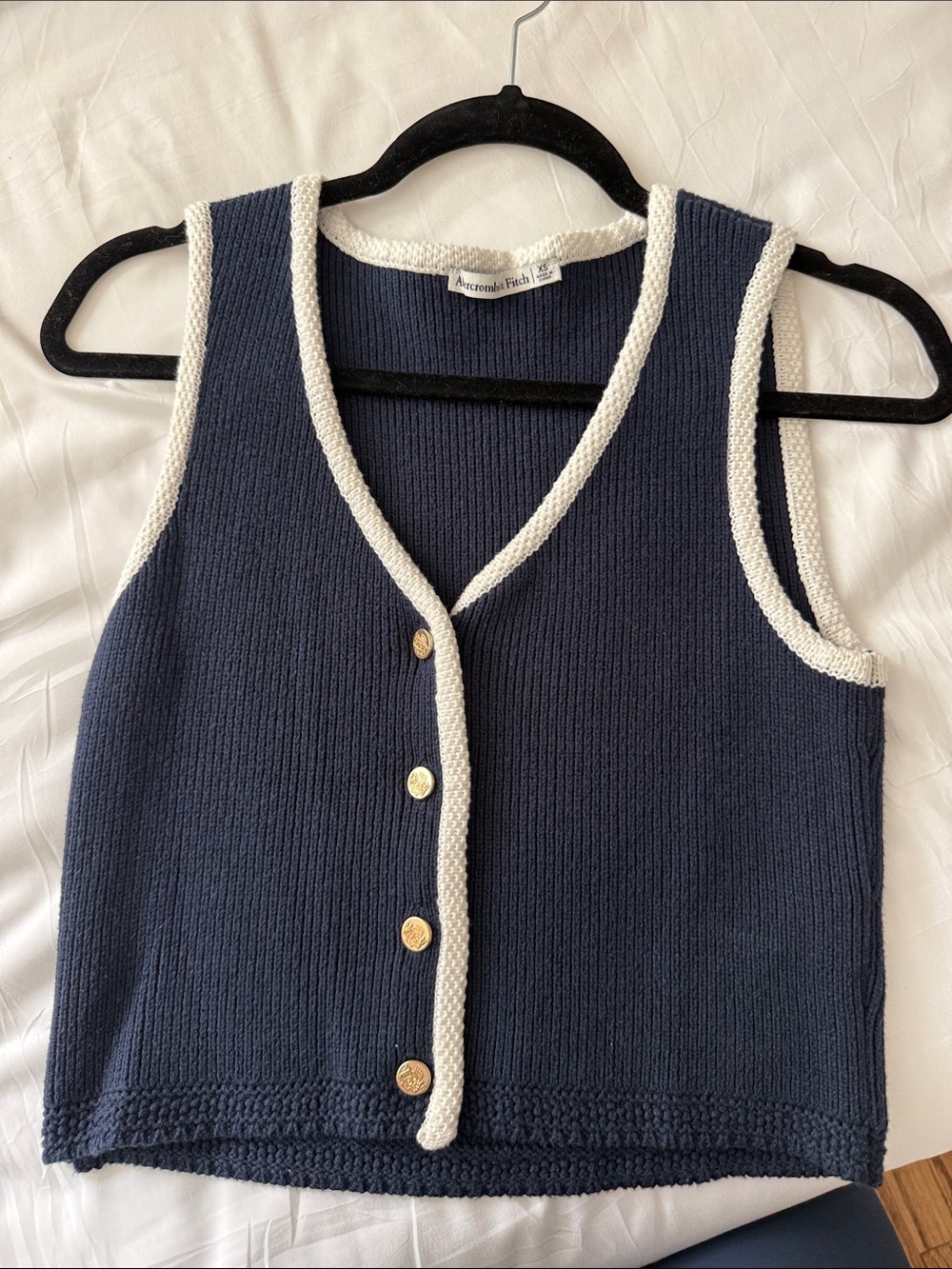 Abercrombie & Fitch Navy Knit V-Neck Sweater Vest with Cream Trim